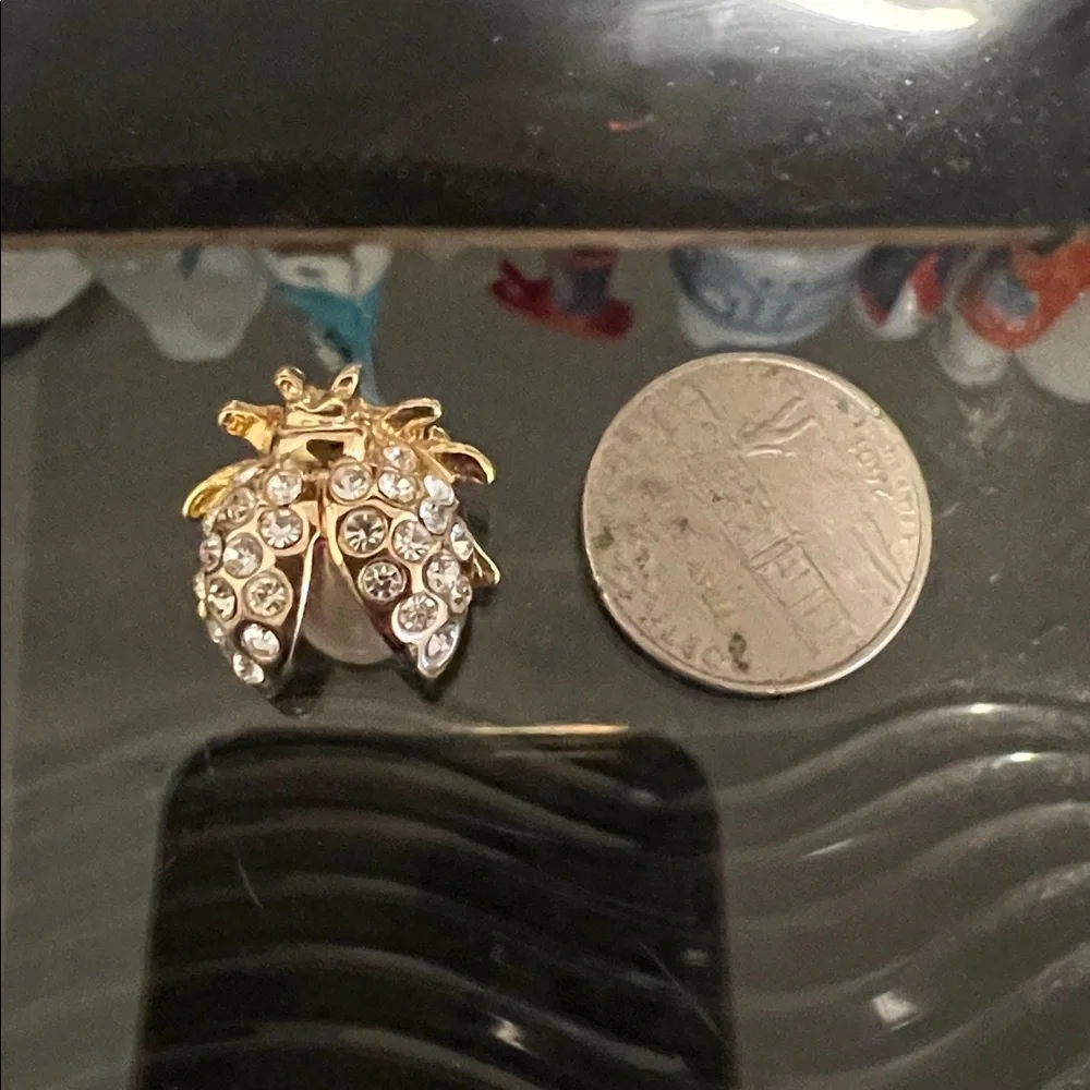 Elegant Gold and Silver Crystal Lady Bug Brooch